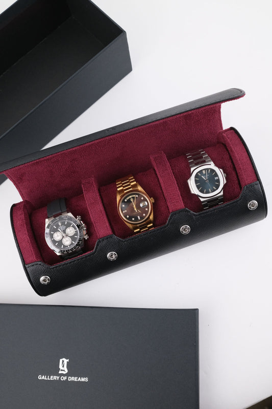 Uhrenrolle 3 - Large - Midnight Black & Wine Red