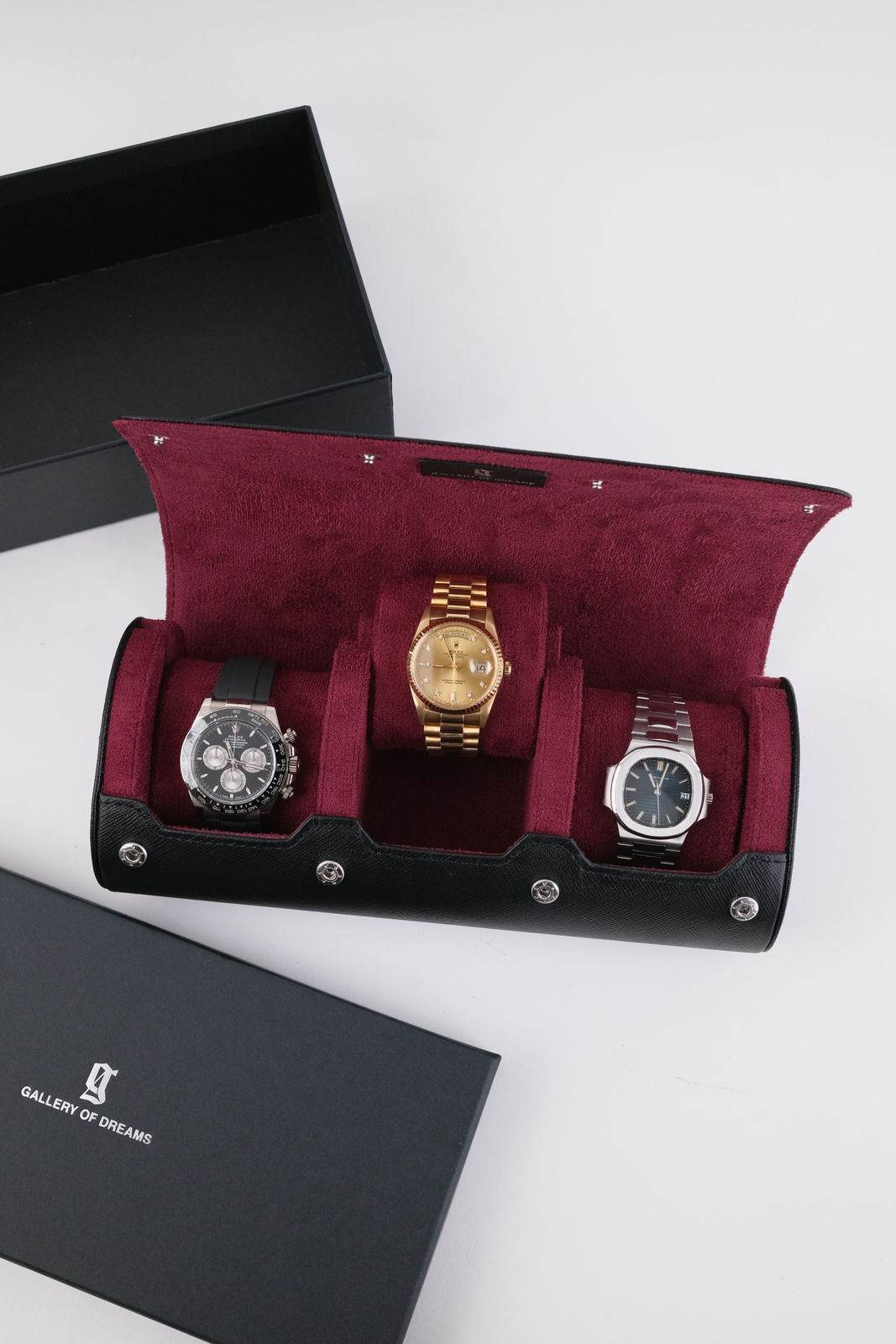 Uhrenrolle 3 - Large - Midnight Black & Wine Red