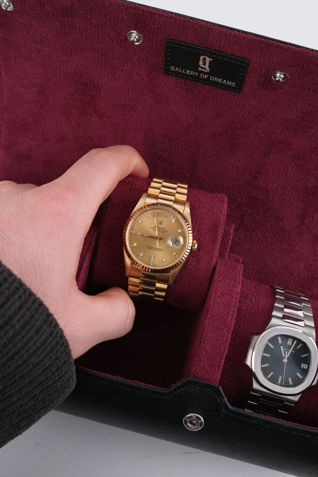 Uhrenrolle 3 - Large - Midnight Black & Wine Red