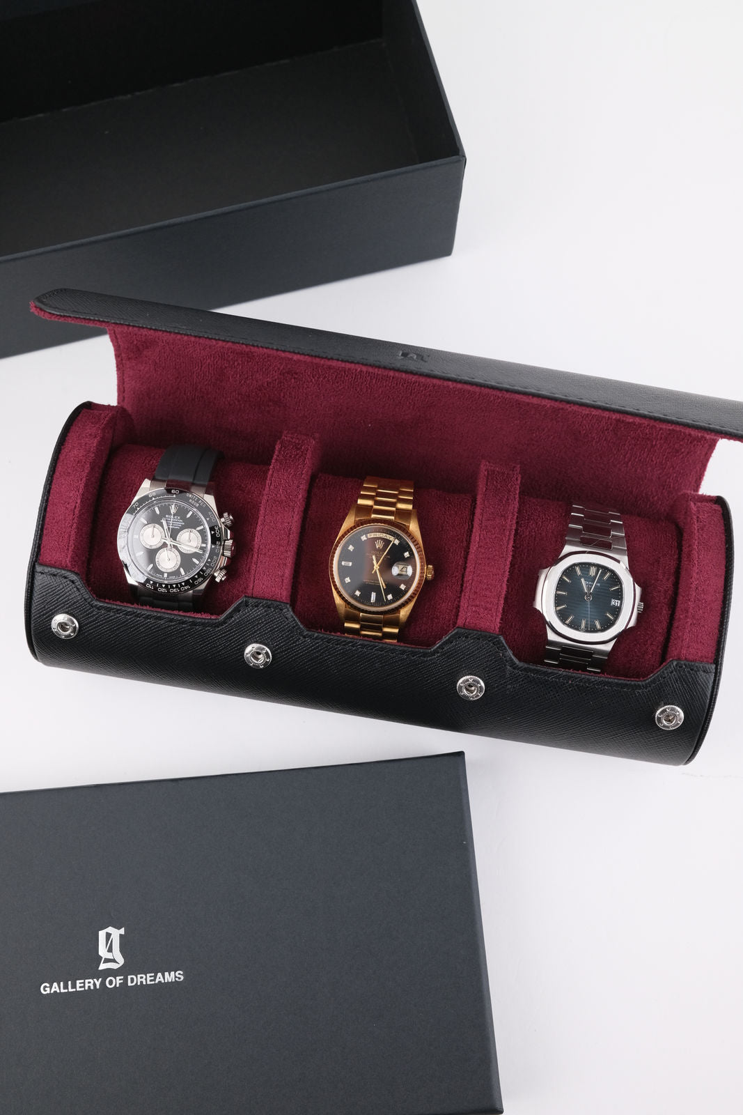 Uhrenrolle 3 - Large - Midnight Black & Wine Red