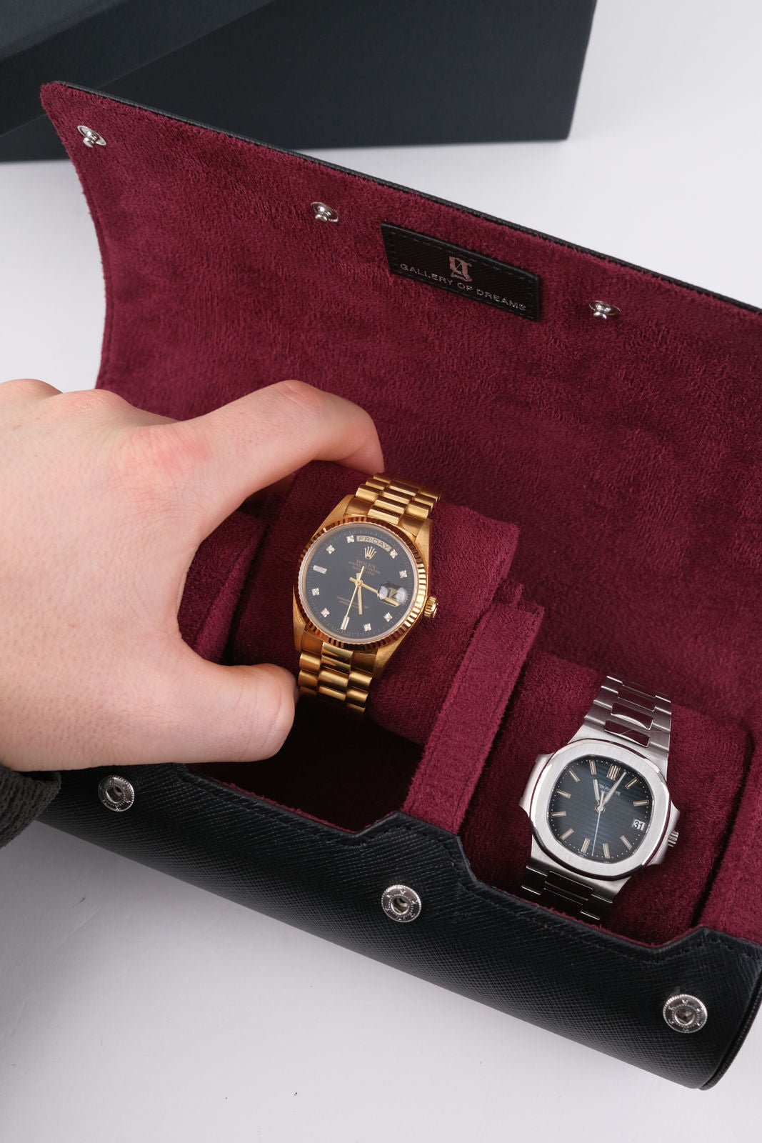 Uhrenrolle 3 - Large - Midnight Black & Wine Red