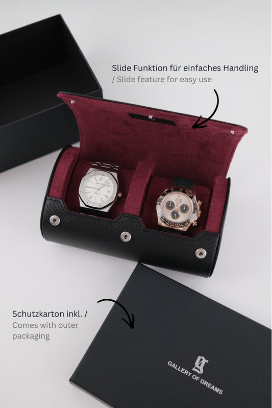 Uhrenrolle 2 - Medium - Midnight Black & Wine Red