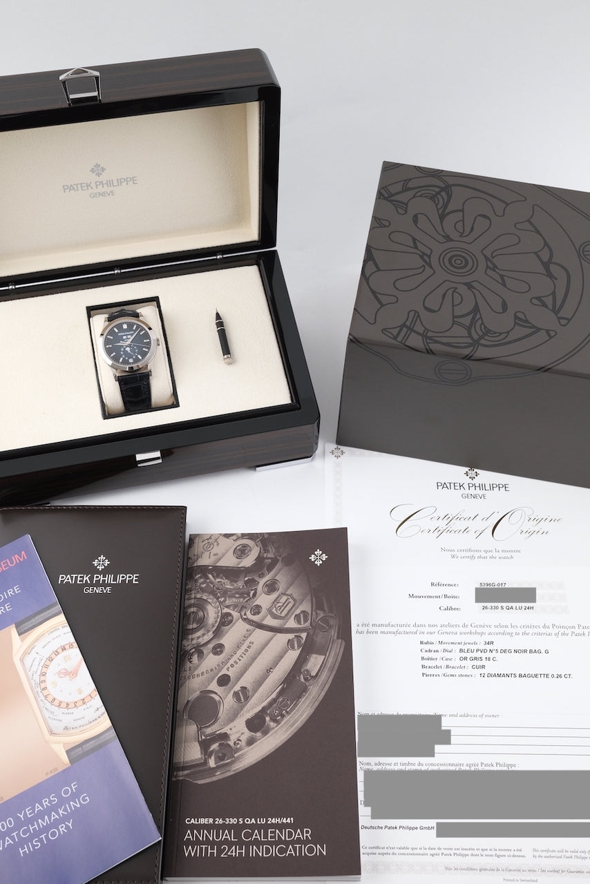 Patek Philippe Annual Calendar Blue Baguette Diamond Dial 5396G-017 - Papiere und oder Lieferumfang