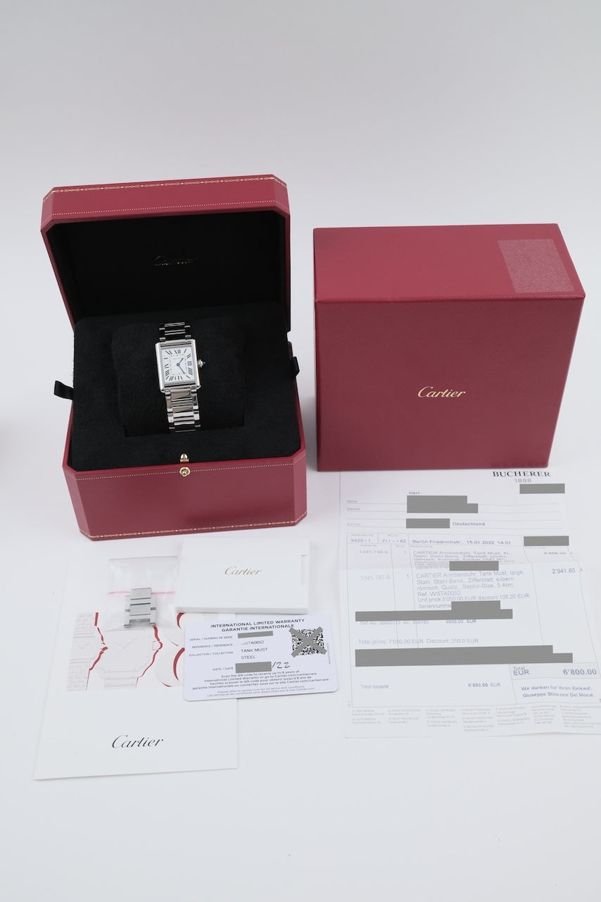 Cartier Tank Must WSTA0052 - papers and or scope of delivery