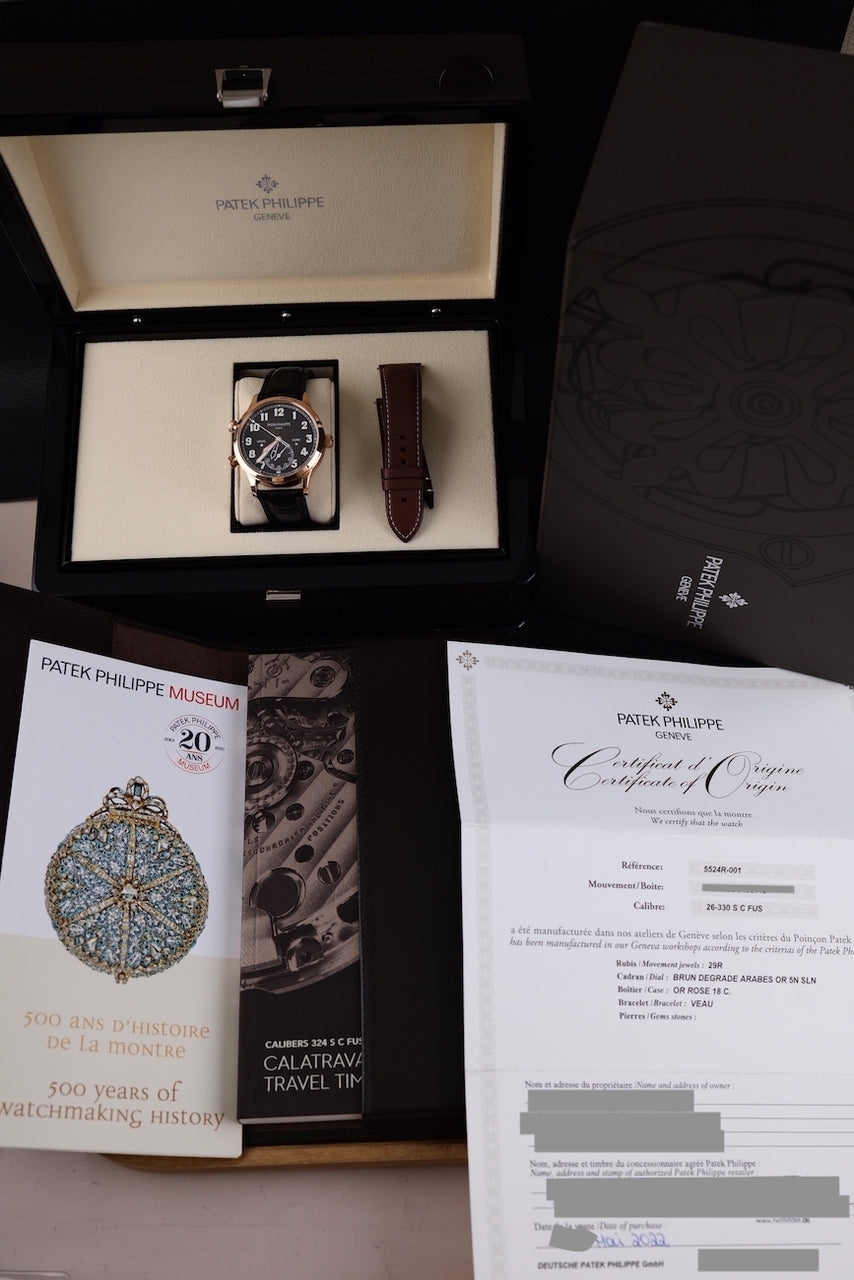 Patek Philippe Calatrava Pilot Travel Time Rose 5524R-001 - Papiere und oder Lieferumfang